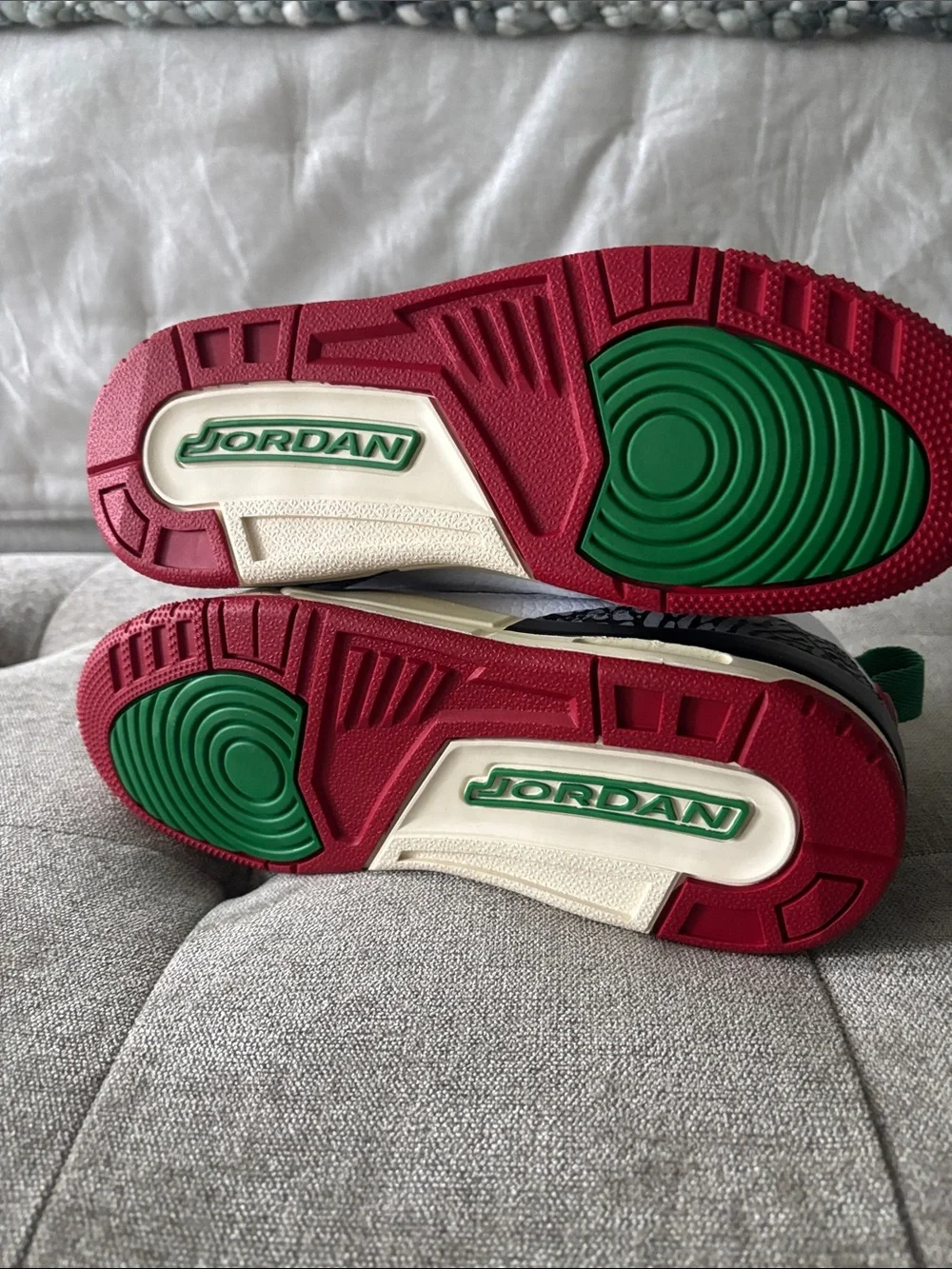 Jordan Kids White Sneakers with Red & Green Accents